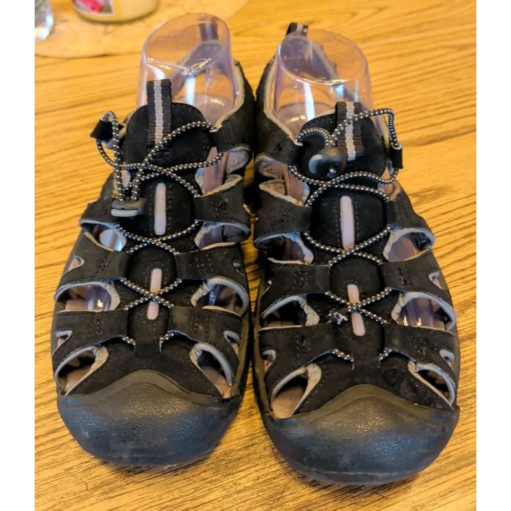 Men's ALPINE DESIGN Black Suede Leather Gray Trim Hiking Sandals Size 9